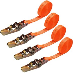 Bundler Ratchet Tie Down Strap Heavy Duty Orange Ratchet Straps,1 Inch Wide X 20 Foot Long Heavy Duty Ratchet Strap, Heavy Duty Strap Working Load Limit 2200 Pounds（4 Pack）