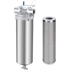 NSF/ANSI 42 Certi 304 Stainless Steel Water Filter Housing with 50U 304 Filter Cartridge, Double O-Rings Seal Design, 3/4 inch NPT Inlet and Outlet Filter System for Household(BQS-20-3/4NPT)