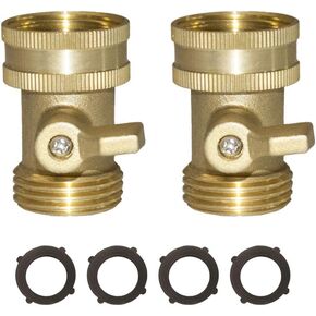 HQMPC Garden Hose Shut Off Valve 3/4" GHT Water Hose Shut Turn Off Valve Heavy Duty Hose On Off Valve Brass Shut Off Valve Hose Ball Valve 2 Pack With 4Pcs Washers