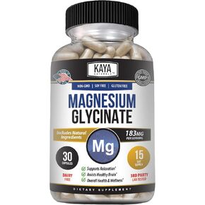 Magnesium Glycinate 183mg per Caps, Chelated for Maximum Absorption, Non-GMO, NO Gluten Dairy & Soy, Supports Muscle, Joint, and Heart Health - 60 Veggie Caps