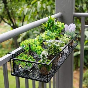 YXQ Patio Plant Flower Pot Holder Railing Shelf, Plant Pots Holder Windows Decorate for Balcony Decor,Patio or Porch Fence Railing，Brown