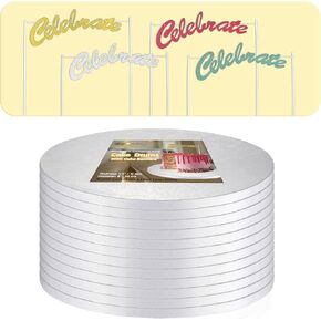 8 Inch Cake Drums,Cake Board 8 Inch Round White(12-Pack) 1/2 Inch Thick Cake Boards with Banner Cake Topper-Sturdy,Greaseproof for Birthday Wedding Multi-Tiered Party Cake Boards