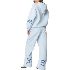 Aonoapll Bow Hoodie Sweatsuit Set for Women Oversized Hooded Sweatshirt Sweatpants Bow Print Matching 2 Piece Sweat Sets