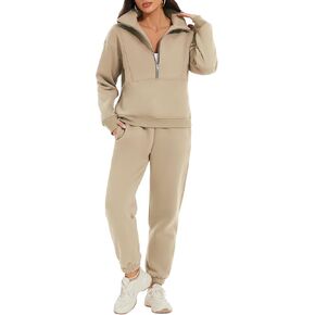 PEHMEA Women's 2 Piece Sweatsuit Outfit, Fleece Long Sleeve Half Zip Pullover Winter Comfy Lounge Sets for Women