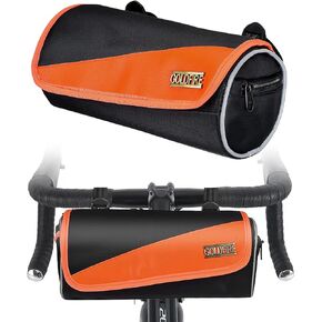 Goldfire Bike Handlebar Bag Small Habdle Bar Bag Front Frame Storage Bag with Shoulder Straps, Waterproof Front Pouch Pack for Road Bike (Orange)