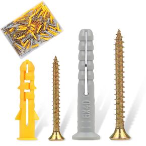 180PCS Drywall Anchors and Screws Kit, 90 Premium Plastic Wall Anchors and 90 Rust-Proof Color-Plated Zinc Screws, The Two Most Commonly Used Different Sizes of Screw Anchors Drywall in Daily Life