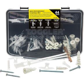 Toggler 44-Piece Combo Anchor Kit - Heavy Duty Industrial Drywall Mounting Toggle Screws & Bolts Assortment - Safe Concrete Wall Anchoring for TV, Bike, Shelf Straps, Cabinet & Decoration