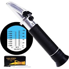 Gain Express Dual Scale Salinity Refractometer ATC 0-100ppt (0-10%) & 1.000-1.070 Specific Gravity, Portable Meter Tester for Seawater Salt Sea Water Aquarium Brackish Reef Tank Marine