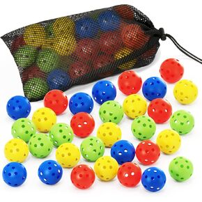 JAYA Practice Golf Balls, 32 Pack Limited Flight Golf Balls, 42mm Hollow Golf Training Balls, Plastic Airflow Golf Practice Balls for Indoor Outdoor