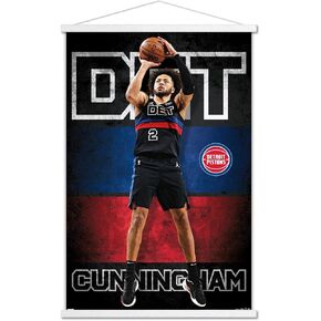 Trends International NBA Detroit Pistons - Cade Cunningham 23 Wall Poster, 22.37" x 34.00", Print and White Hanger Bundle