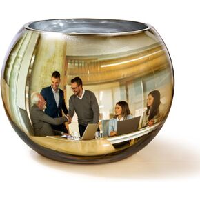 Cubicle Mirror 6" Convex Mirror Vase Cubicle Decor Desk Security Mirror to See Behind You, Stylish Glass Rearview Mirror Monitor and Versatile Utensil Crock, Organizer, Planter, Storage Cup, Silver