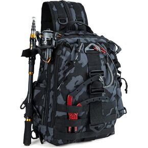 Night Cat Fishing Tackle Backpack: Fly Fishing Sling Bag With Rod Holder Fishing Shoulder Storage Bags