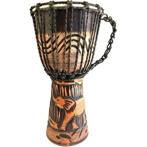 Djembe Drum Deep Carved Djembe Bongo Congo SOLID WOOD Percussion Drum - XL SIZE - 20" - PROFESSIONAL QUALITY/SOUND - JIVE BRAND (Elephant)