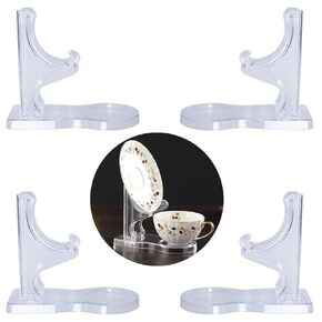 Acrylic Tea Cup and Saucer Display Stands Coffee Teacups Shelf Display Rack Mobile Phone Holder (Short Legs, 10 Packs)