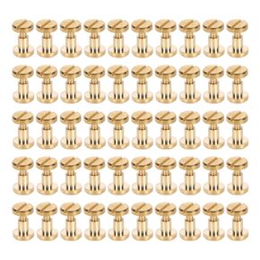 Brass Flat Head Studs, Brass Threaded Leather Craft Screws Nail Rivet Leathercraft Repair Flat Leather Rivets Binding Screws Assortment Kit for Purse Wallet (6mm / 0.24in)