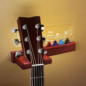 Light Up Guitar Wall Mount,Solid Wood Guitar Wall Hanger Guitar Holder Guitar Stand Wall for Acoustic Electric Bass Ukulele Violin,Guitar Accessories Guitar Gifts (Wood Color)
