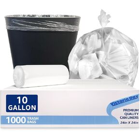 Victoria Bay Clear 7 Gallon to 10 Gallon Wastebasket Trash Bags, 24" x 24", .20 MIL,1000 Count, Light-Duty for Offices, Restrooms, Schools, and Food Service.