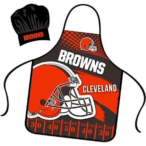 Cleveland Browns Apron Chef Hat Set Full Color Universal Size Tie Back Grilling Tailgate BBQ Cooking Host