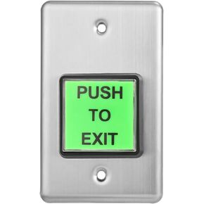 Push to Exit Button Big Square Press Button Green LED Indicator Stainless Steel Panel DC 12V 24V NC/NO/COM Output for Door Access Control System