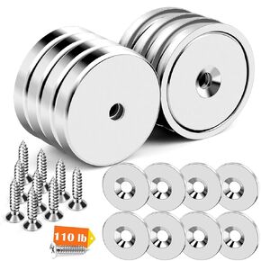DIYMAG 4Pcs Neodymium Round Base Cup Magnet,Strong Rare Earth Magnets with Heavy Duty Countersunk Hole and Stainless Screws for Refrigerator Magnets Office Craft 0.98 inch (Black)