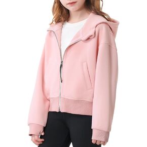 Rolanko Girls Zip Up Hoodies Cropped Sweatshirts Long Sleeve Jackets with Pockets Kids Tops Clothes 7-15 Years