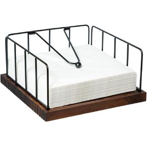 Napkin Holder for Table, Wooden Napkin Holders for Paper Napkins with Weighted Arm, Square Napkin Holder Organizer for Kitchen, Metal Flat Napkin dispenser for Countertop, Dining Room, Party