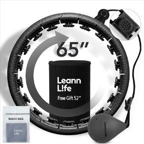 Black 32 Knots 19"- 65", Adjustable Weighted Hula Hoop for Adults Weight Loss, Infinity Hoop Plus Size, Children Adults Fitness Exercise, Abdominal Toner, 5 Color Balls, Free Waist Trimmer
