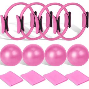 Pilates Ring Band Set Bulk Pink 12 Inch Pilates Magic Circle Ring 9 Inch Yoga Ball Exercise Fitness Resistance Band Pilates Equipment Essentials Kit for Women Coach Workout at Pilates Yoga Studio