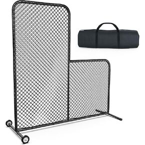 Portable L Screen Baseball for Batting Cage, L Screen Baseball Pitching Net 6.9x6.9 ft, Pitching Screen Baseball with Wheels and Carry Bag