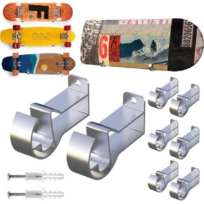 4 Packs Skateboard Rack Horizontal Skateboard Wall Mount Aluminum Skateboard Hanger for Display Skateboard Deck Storage for Room, Garage - Silver