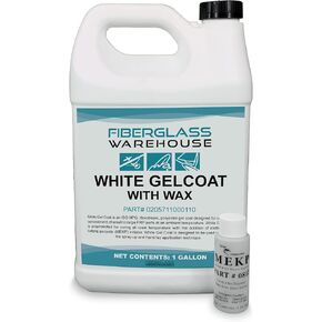 Fiberglass Warehouse White Gel Coat – 1 Gallon Gelcoat (WAXED) with 2 oz MEKP Catalyst, Easy Application, Modified Polyester Resin – Durable, UV Resistant, Ideal for Marine, Auto, Composite Repairs