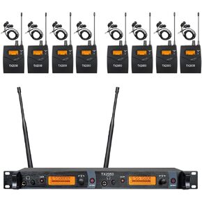 8 Bodypacks Wireless in Ear Monitor System 2 Channel Recording Headphone Studio Monitor Transmitter Monitoring Type for Stage Church Band Musicians School 338ft Range