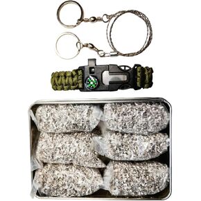 eGreen Emergency Fire Starter Magnesium 99% Pure 6 Bags for Storm Hurricane Outages Camping Hiking Bushcraft Outdoor Survival + Free Water Proof Tin Container