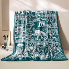 Football Gifts Blanket for Team Fans, Green Sports Football Blanket for Men Women, Team Colors Throw for Sofa Couch Bed Living Room 60"x50"