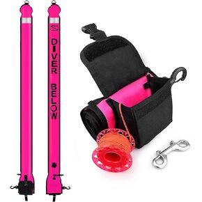 Surface Marker Buoy Scuba with Reel, 6ft High Visibility Diving Open Bottom Signal Tube Safety Sausage with Pouch Bag, 100ft ABS Dive Reel and Steel Double-Ended Bolt Snap