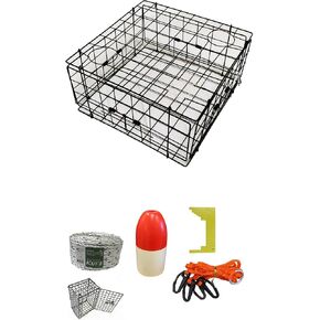 KUFA Vinyl Coated Crab Trap & Accessory kit (100' Non-Lead Sinking line,Caliper,Harness,Bait Bag & 11" Float) (S60+CEM1)
