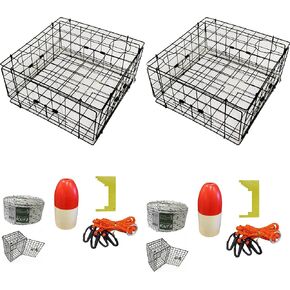 2-Pack of KUFA Vinyl Coated Crab Traps & Accessory Kits (100' Non-Lead Sinking line,Caliper,Harness,Bait Bag & 14" Float) (S60+CEM3) x2