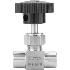 Stainless Steel Straight Needle Valve BSPP Female Thread Shut-Off Valve for Water Gas Oil (Black Handle 1/8in)