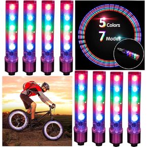 8 Pcs 5 LED Bike Tyre Tire Wheel Valve Lamp Flashing Bicycle Wheel Light Bike Wheel Cap Lights Bike Spokes Lights Night Cycling Safety Warning