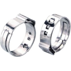 25PCS Single Ear Hose Clamps, 16.6-19.8mm 304 Stainless Steel Ear Clamps by MISPIRE, Stepless Hose Clamps Cinch Rings for Automotive, Home Appliance Line and Plumbing