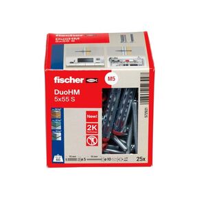 fischer Cavity Fastening DuoHM 3/16" x 2 3/16" (5x55mm) S PH PZ, Panhead Screw, PZ-Drive 25pcs Screws 25pcs Plugs for TV Brackets, Lights, Wall Shelves, Panel Building Materials