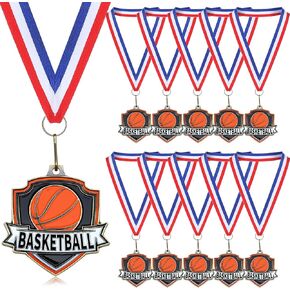 Basketball Medals Bulk 2.4 Inch Baseball Metal Awards with Striped Neck Ribbons Sports Day Softball Shield Shape Medals Spirit Medallions for Adult Participation