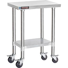 DuraSteel Food Prep Stainless Steel Table - 24 x 18 Inch Metal Table Cart - Commercial Workbench with Caster Wheel - NSF Certified - For Restaurant, Warehouse, Home, Kitchen, Garage