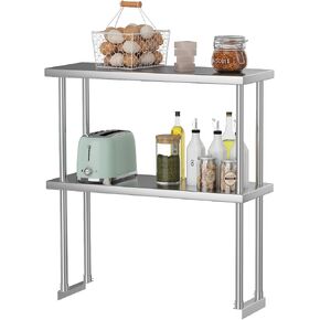 Stainless Steel Double Overshelf, Commercial 2-Tier Adjustable Shelves, Double Deck Overshelf for Prep & Work Table in Restaurant, Kitchen and Home, 12" x 30"