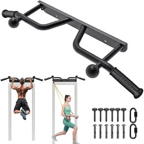 BeneLabel Wall Mounted Pull Up Bar 440 LBS Capacity Multifunctional Doorway Pullup Bar Beam or Joist Mount Chin Up Bar with Resistance Band Hooks and Ball Finger Training