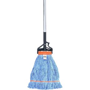 Nine Forty Industrial and Commercial-Grade Looped End Wet Mop - String Mop with 42"-72" Adjustable Aluminum Handle Length - Flip Grip Clamp - for Optimal Absorption and Durability - Blue