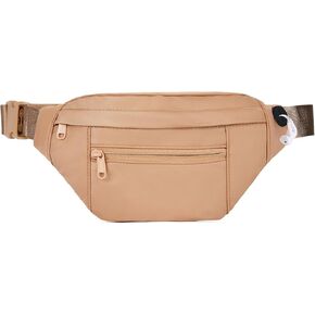 Telena Crossbody Fanny Pack for Women Men Fashion Waist Pack Belt Bag with 4-Zipper Pockets for Hiking Running Travel, Light Brown