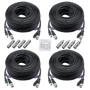 300Ft (91 Meters) 4K 8MP 5MP 2MP BNC Video and Power Cable, Mini RG59 Wire for CCTV Security Camera Systems, with BNC Connectors, RCA Adapters, Cable Clips