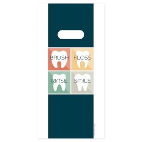 Practicon Hygiene Blocks 6" x 12" Dental Giveaway Bag, Dental Hygiene Patient Care Goodie Bag, Dentist Office Plastic Gift Bags, 100 Pack