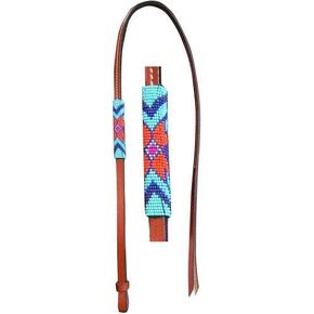 Showman 4' Leather Over Under Whip w/Teal, Purple & Orange Beaded Overlay